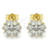 Oro Laminado Stud Earring, Gold Filled Style Flower Design, with White Cubic Zirconia, Polished, Two Tone, 02.210.0240