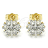 Oro Laminado Stud Earring, Gold Filled Style Flower Design, with White Cubic Zirconia, Polished, Two Tone, 02.210.0240