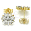 Oro Laminado Stud Earring, Gold Filled Style Flower Design, with White Cubic Zirconia, Polished, Two Tone, 02.210.0240