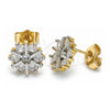 Oro Laminado Stud Earring, Gold Filled Style Flower Design, with White Cubic Zirconia, Polished, Two Tone, 02.210.0240