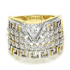 Oro Laminado Multi Stone Ring, Gold Filled Style Greek Key Design, with White Cubic Zirconia, Polished, Two Tone, 01.210.0072.08 (Size 8)