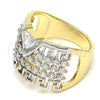 Oro Laminado Multi Stone Ring, Gold Filled Style Greek Key Design, with White Cubic Zirconia, Polished, Two Tone, 01.210.0072.08 (Size 8)