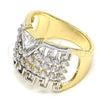 Oro Laminado Multi Stone Ring, Gold Filled Style Greek Key Design, with White Cubic Zirconia, Polished, Two Tone, 01.210.0072.08 (Size 8)