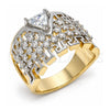 Oro Laminado Multi Stone Ring, Gold Filled Style Greek Key Design, with White Cubic Zirconia, Polished, Two Tone, 01.210.0072.08 (Size 8)
