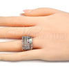 Oro Laminado Multi Stone Ring, Gold Filled Style Greek Key Design, with White Cubic Zirconia, Polished, Two Tone, 01.210.0072.09 (Size 9)