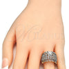 Oro Laminado Multi Stone Ring, Gold Filled Style Greek Key Design, with White Cubic Zirconia, Polished, Two Tone, 01.210.0072.09 (Size 9)