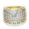Oro Laminado Multi Stone Ring, Gold Filled Style Greek Key Design, with White Cubic Zirconia, Polished, Two Tone, 01.210.0072.09 (Size 9)