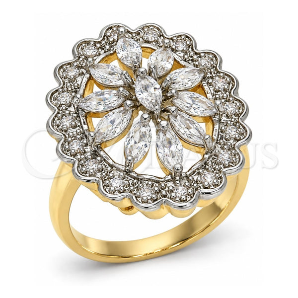 Oro Laminado Multi Stone Ring, Gold Filled Style with White Cubic Zirconia, Polished, Two Tone, 01.210.0073.07 (Size 7)