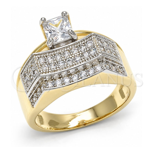 Oro Laminado Multi Stone Ring, Gold Filled Style with White Cubic Zirconia, Polished, Two Tone, 01.210.0076.09 (Size 9)