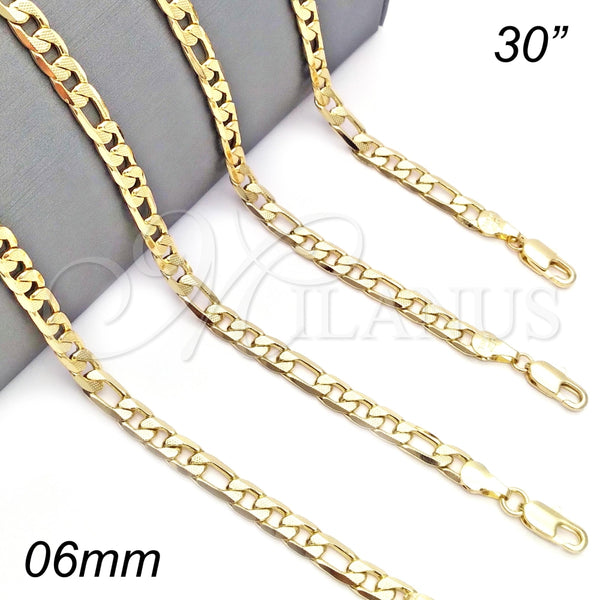 Oro Laminado Basic Necklace, Gold Filled Style Figaro Design, Polished, Golden Finish, 04.213.0140.30 (140 Gauge, 06 MM Thickness, 30 Inches Length)
