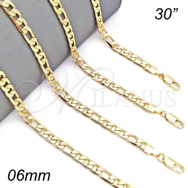 Oro Laminado Basic Necklace, Gold Filled Style Figaro Design, Polished, Golden Finish, 04.213.0140.30 (140 Gauge, 06 MM Thickness, 30 Inches Length)