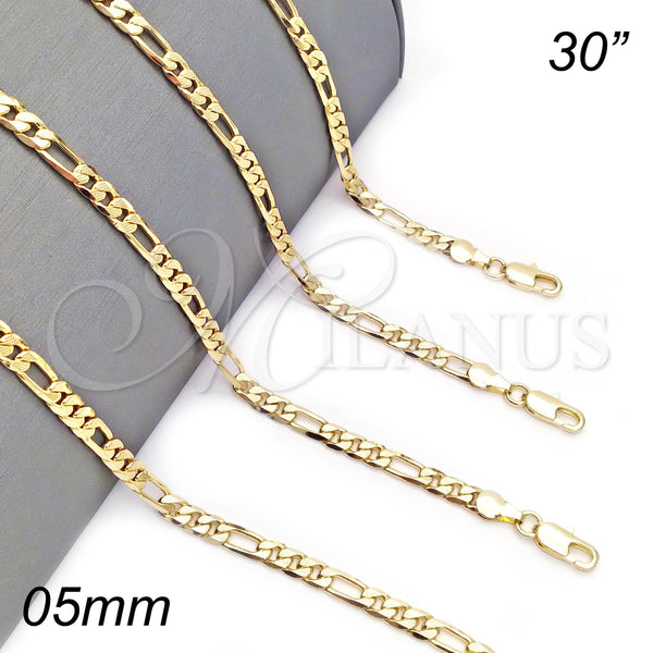 Oro Laminado Basic Necklace, Gold Filled Style Figaro Design, Polished, Golden Finish, 04.213.0141.30 (120 Gauge, 05 MM Thickness, 30 Inches Length)