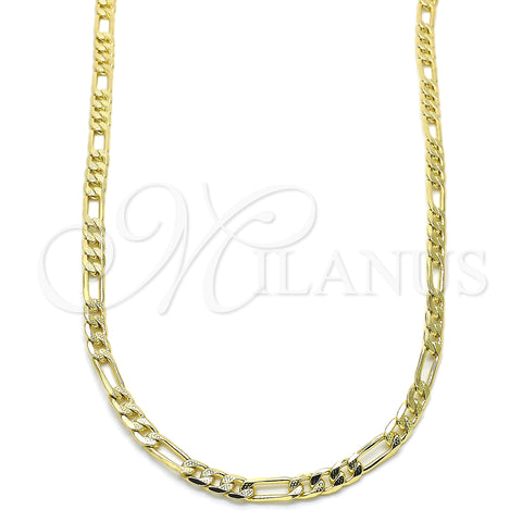 Oro Laminado Basic Necklace, Gold Filled Style Figaro Design, Polished, Golden Finish, 04.213.0142.24 (100 Gauge, 04 MM Thickness, 24 Inches Length)