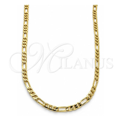Oro Laminado Basic Necklace, Gold Filled Style Figaro Design, Polished, Golden Finish, 04.213.0142.20 (100 Gauge, 04 MM Thickness, 20 Inches Length)
