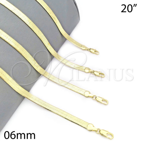 Oro Laminado Basic Necklace, Gold Filled Style Herringbone Design, Polished, Golden Finish, 04.213.0143.20 (06 MM Thickness, 20 Inches Length)