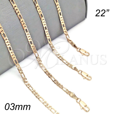 Oro Laminado Basic Necklace, Gold Filled Style Figaro Design, Polished, Golden Finish, 04.213.0144.22 (0.80 Gauge, 03 MM Thickness, 22 Inches Length)