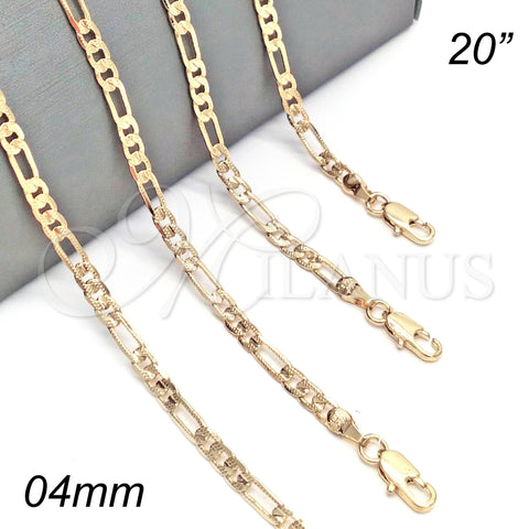Oro Laminado Basic Necklace, Gold Filled Style Figaro Design, Polished, Golden Finish, 04.213.0145.20 (100 Gauge, 04 MM Thickness, 20 Inches Length)