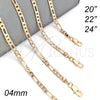 Oro Laminado Basic Necklace, Gold Filled Style Figaro Design, Polished, Golden Finish, 04.213.0145.20 (100 Gauge, 04 MM Thickness, 20 Inches Length)