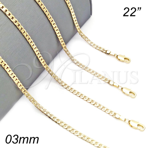 Oro Laminado Basic Necklace, Gold Filled Style Curb Design, Polished, Golden Finish, 04.213.0147.22 (0.80 Gauge, 03 MM Thickness, 22 Inches Length)