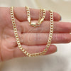 Oro Laminado Basic Necklace, Gold Filled Style Curb and Concave Cuban Design, Polished, Golden Finish, 04.213.0148.24 (100 Gauge, 04 MM Thickness, 24 Inches Length)