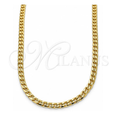 Oro Laminado Basic Necklace, Gold Filled Style Curb and Concave Cuban Design, Polished, Golden Finish, 04.213.0148.24 (100 Gauge, 04 MM Thickness, 24 Inches Length)