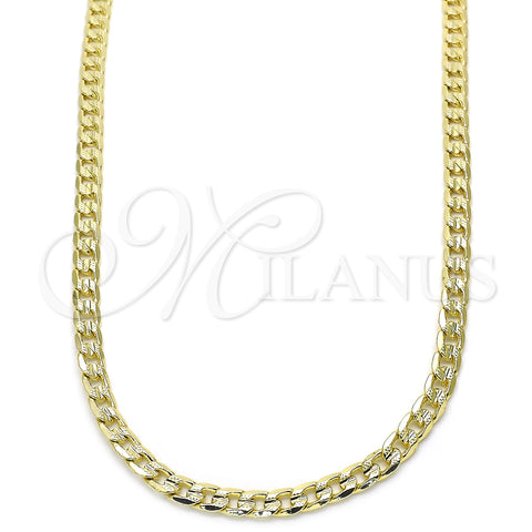 Oro Laminado Basic Necklace, Gold Filled Style Curb and Concave Cuban Design, Polished, Golden Finish, 04.213.0148.24 (100 Gauge, 04 MM Thickness, 24 Inches Length)