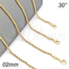 Oro Laminado Basic Necklace, Gold Filled Style Rope Design, Polished, Golden Finish, 04.213.0136.30 (02 MM Thickness, 30 Inches Length)