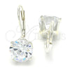 Sterling Silver Leverback Earring, with White Cubic Zirconia, Polished, Rhodium Finish, 02.63.2622