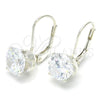 Sterling Silver Leverback Earring, with White Cubic Zirconia, Polished, Rhodium Finish, 02.63.2622