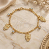 Oro Laminado Charm Bracelet, Gold Filled Style Owl and Figaro Design, with White Crystal, Polished, Golden Finish, 03.32.0140.07 (7 Inches Length)