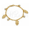 Oro Laminado Charm Bracelet, Gold Filled Style Owl and Figaro Design, with White Crystal, Polished, Golden Finish, 03.32.0140.07 (7 Inches Length)
