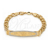Oro Laminado ID Bracelet, Gold Filled Style Elephant and Miami Cuban Design, Polished, Golden Finish, 03.32.0141.01 (7 Inches Length)