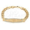 Oro Laminado ID Bracelet, Gold Filled Style Elephant and Miami Cuban Design, Polished, Golden Finish, 03.32.0141.01 (7 Inches Length)