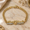 Oro Laminado ID Bracelet, Gold Filled Style Heart and Curb Design, Polished, Golden Finish, 03.32.0143.07 (7 Inches Length)