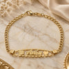 Oro Laminado ID Bracelet, Gold Filled Style Heart and Curb Design, Polished, Golden Finish, 03.32.0145.07 (7 Inches Length)