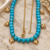 Oro Laminado Pendant Necklace, Gold Filled Style Heart and Rat Tail Design, Blue Resin Finish, Golden Finish, 04.32.0008.18 (18 Inches Length)