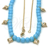 Oro Laminado Pendant Necklace, Gold Filled Style Heart and Rat Tail Design, Blue Resin Finish, Golden Finish, 04.32.0008.18 (18 Inches Length)
