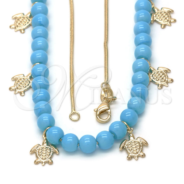 Gold Filled Necklace — Pendant Necklace Turtle and Rat Tail Design Blue — main product view — SKU 124411 | Oro Laminado collar — Pendant Necklace Turtle and Rat Tail diseño Blue — SKU 124411