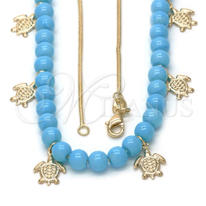 Gold Filled Necklace — Pendant Necklace Turtle and Rat Tail Design Blue — main product view — SKU 124411 | Oro Laminado collar — Pendant Necklace Turtle and Rat Tail diseño Blue — SKU 124411