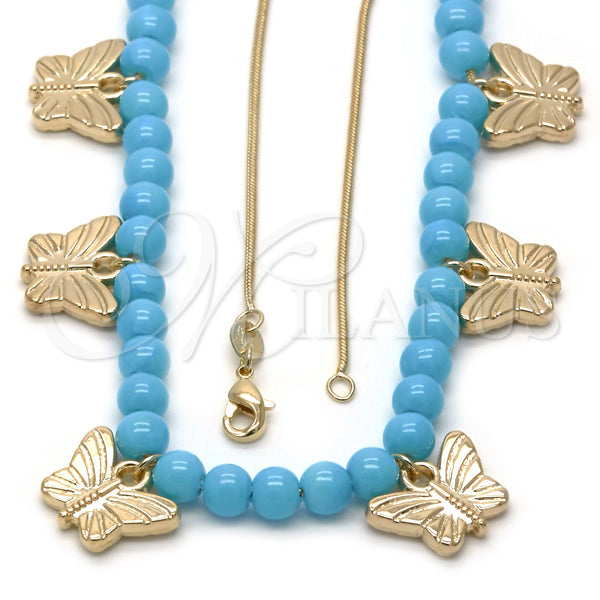 Gold Filled Necklace — Pendant Necklace Butterfly and Rat Tail Design Blue — main product view — SKU 124412 | Oro Laminado collar — Pendant Necklace Butterfly and Rat Tail diseño Blue — SKU 124412