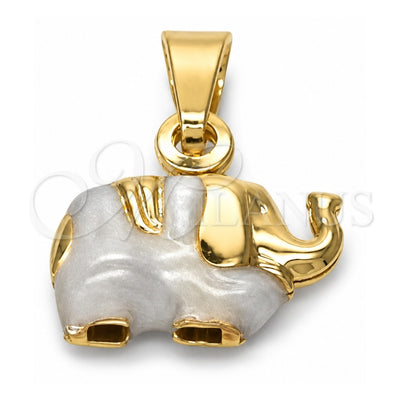 Oro Laminado Fancy Pendant, Gold Filled Style Elephant Design, White Enamel Finish, Golden Finish, 05.32.0062