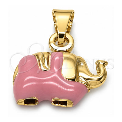 Oro Laminado Fancy Pendant, Gold Filled Style Elephant Design, Pink Enamel Finish, Golden Finish, 05.32.0062.3