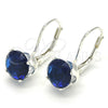 Sterling Silver Leverback Earring, with Sapphire Blue Cubic Zirconia, Polished, Raw, 02.63.2622.2