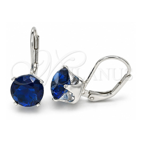 Sterling Silver Leverback Earring, with Sapphire Blue Cubic Zirconia, Polished, Raw, 02.63.2622.2