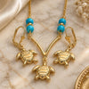 Oro Laminado Earring and Pendant Adult Set, Gold Filled Style Turtle and Figaro Design, with Turquoise Opal, Polished, Golden Finish, 10.32.0011.18