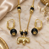 Oro Laminado Earring and Pendant Adult Set, Gold Filled Style Elephant and Rat Tail Design, with Black Azavache, Polished, Golden Finish, 10.32.0013.18