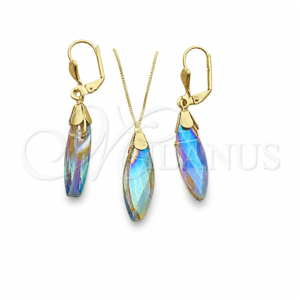 Oro Laminado Earring and Pendant Adult Set, Gold Filled Style Teardrop and Rat Tail Design, with Paradise Shine Crystal, Polished, Golden Finish, 10.32.0014.18