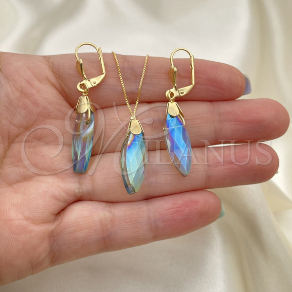 Oro Laminado Earring and Pendant Adult Set, Gold Filled Style Teardrop and Rat Tail Design, with Paradise Shine Crystal, Polished, Golden Finish, 10.32.0014.18