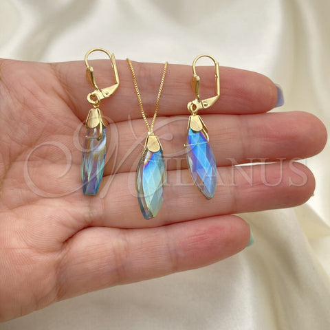 Oro Laminado Earring and Pendant Adult Set, Gold Filled Style Teardrop and Rat Tail Design, with Paradise Shine Crystal, Polished, Golden Finish, 10.32.0014.18