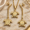 Oro Laminado Earring and Pendant Adult Set, Gold Filled Style Turtle and Mariner Design, Polished, Golden Finish, 10.32.0015.2.18